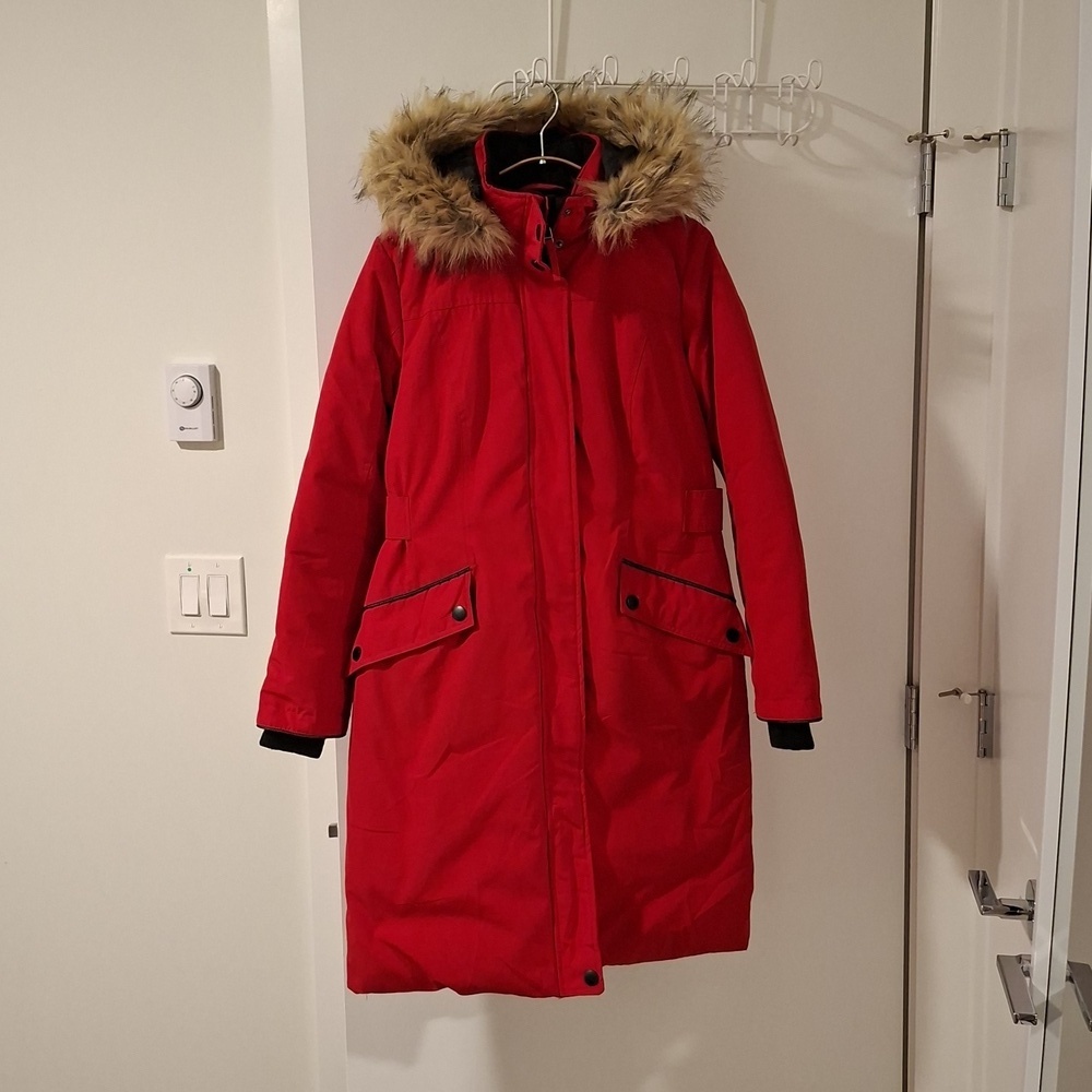 Women's Red Down-filled Midi-length Parka w/ Detachable Fur Hood (Size S/US 4-6)